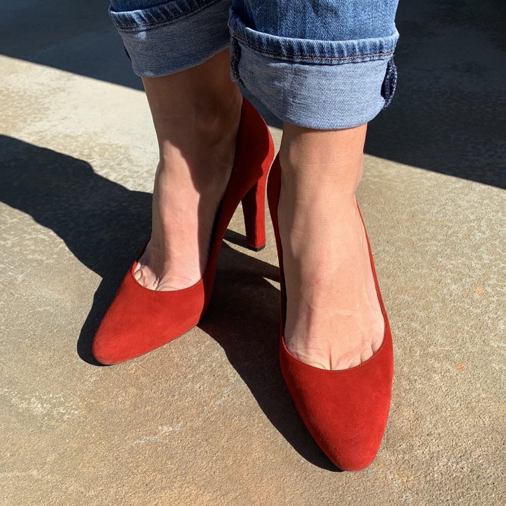 Suede Ruby Red Heels